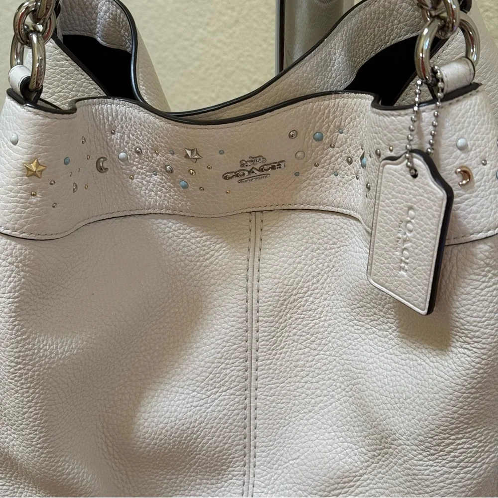 Coach Lexy Stardust Studded Chalk Leather Shoulder Bag Purse F29595 - Picture 7 of 17